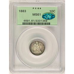 1883 Seated Liberty Dime Coin PCGS MS61 CAC Old Green Holder