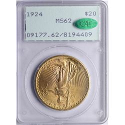 1924 $20 St. Gaudens Double Eagle Gold Coin PCGS MS62 CAC Old Rattler Holder