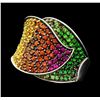 Image 1 : 18KT White Gold 3.68 ctw Multi-colored Sapphire and Tsavorite Garnet Ring