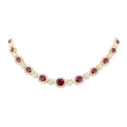 36.75 ctw Ruby and Diamond Necklace - 14KT Yellow Gold