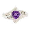 Image 2 : 1.10 ctw Amethyst and Diamond Ring - 14KT White Gold