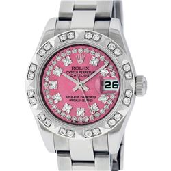 Rolex Ladies Stainless Steel Quickset Pink String Diamond Datejust Wristwatch