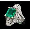 Image 1 : 4.05 ctw Emerald And Diamond Ring - 18KT White Gold