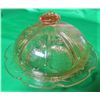 Image 1 : REPRO DEPRESSION GLASS BUTTER DISH (VERY DELICATE WITH NICE COLOR)