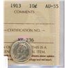 Image 1 : TEN CENT COIN (CANADA) *1913* (SILVER) *ICCS AU-55*