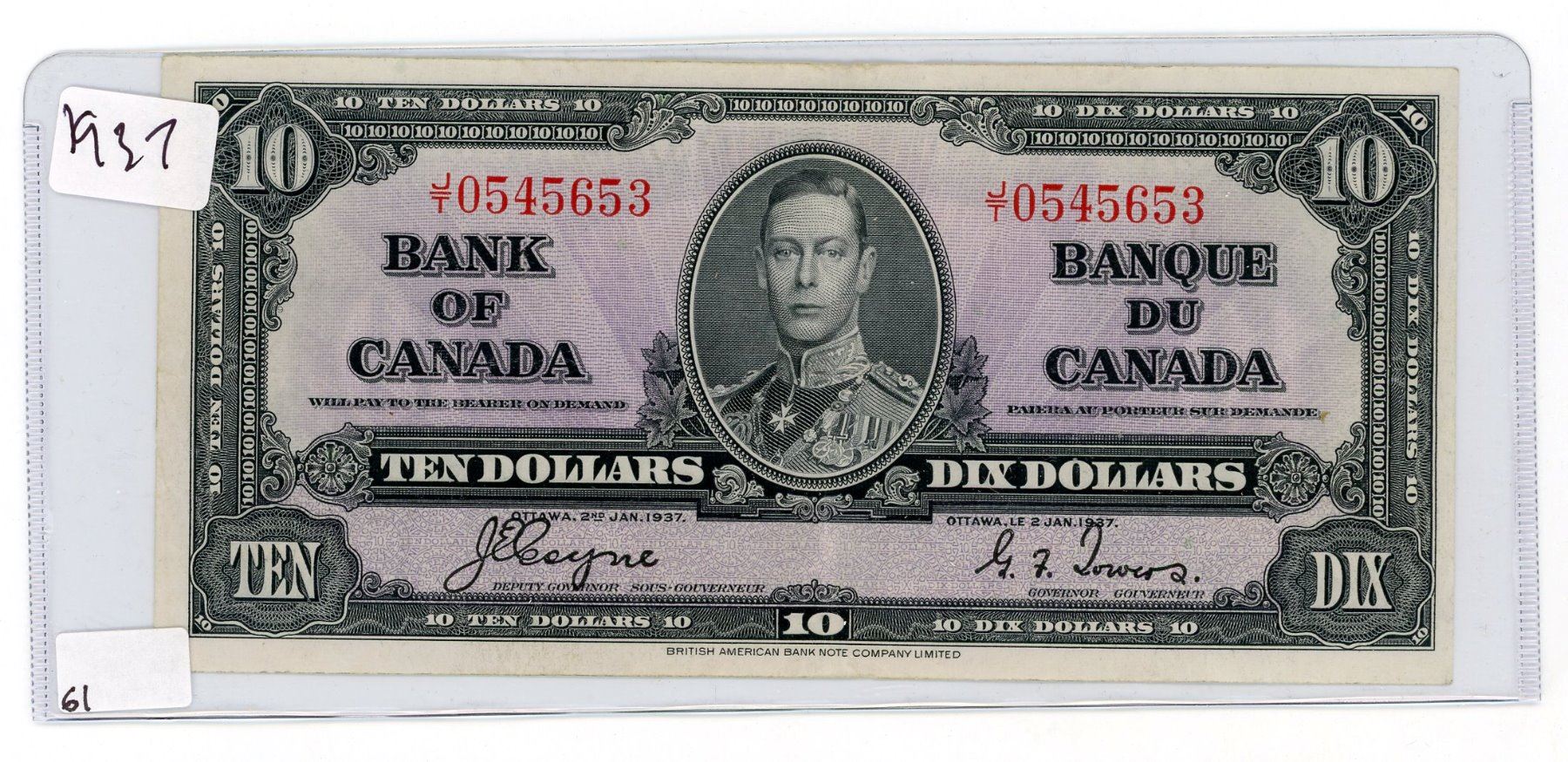 TEN DOLLAR BILL CANADA 1937 Schmalz Auctions TEN DOLLAR BILL CANADA 1937 Schmalz Auctions