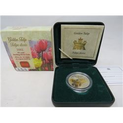 2002 Proof Golden Tulip 50 cents. Sterling silver with 22 karat gold
