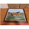 Image 1 : TWO PICTURES (HORSE PICTURE WITH OAK FRAME 29" X 25") *BIRD PICTURE 33.5" X 21"*