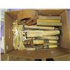 BOX OF COLLECTABLES (REEDS, COLLARS, PIANO ROLLS)