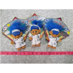 LOT OF 3 BLUE JAY TROLL DOLLS