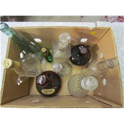 BOX OF UNIQUE WHISKEY & LIQUOR BOTTLES