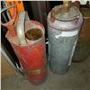 Image 2 : LOT OF 2 ANTIQUE FIRE EXTINGUISHERS, STEEL JUG, AND GREY EXTINGUISHERS