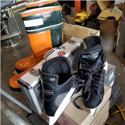 MEN'S NEW BOO JAYS STEEL TOE WORK BOOTS, SKATES, AND CASED POKER SET