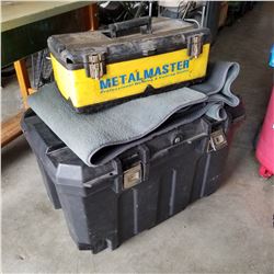 STANLEY TOTE OF TOOLS AND TOOL BOX W/ CAR MATS