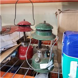 2 COLEMAN LANTERNS T-66 AND AFC MISSING GLASS