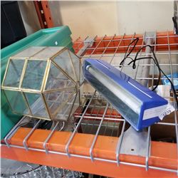 BRASS AND GLASS FIXTURE AND SHOP LIGHT W/ OUTLETS