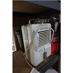 AIR WORKS HEATER AND 3 BLACK GARBAGE CANS