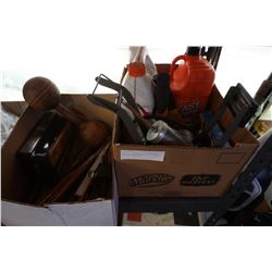 BOX OF VINTAGE TOOLS AND BOX OF SHOP SUPPLIES