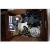 Image 1 : BELT BUCKLES, GAS MASK, CLOCK, XBOX CONTROLLERS, AND LUANGO FIGURE