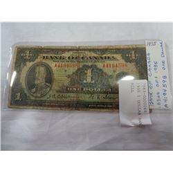 1935 1 DOLLAR BANK OF CANADA BILL