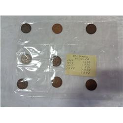 9 ENGLISH PENNIES 1921 TO 1967