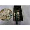 Image 3 : TRAY OF ESTATE WATCHES AND PEARL SHELL AND TURQUOISE JEWELLRY