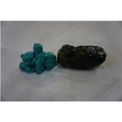 OPAL BUDDHA AND CARVED TURQUISE FIGURE