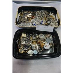 TRAY OF WATCH PARTS AND JEWELRY