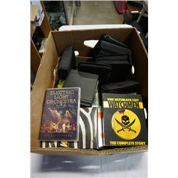 BOX OF DVDS IN CARRYING SOFT CASES AND BOX SET