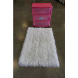 3 DRAWER PINK ORGANIZER AND WHITE SHEEP SKIN RUG