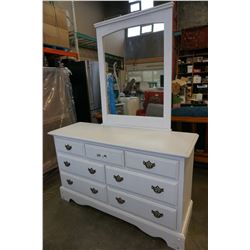 WHITE 7 DRAWER DRESSER W/ MIRROR