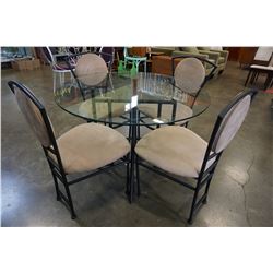 GLASS TOP METAL BASE KITCHEN TABLE AND 4 CHAIRS