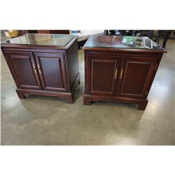 PAIR OF MAHOGANY GLASS TOP NIGHT STANDS