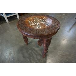 CARVED INLAID END TABLE