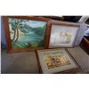 Image 1 : 2 NEEDLE POINT PICTURES AND OIL PAINTING