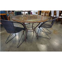 GLASS TOP RATTAN ROUND TABLE W/ 2 CHAIRS