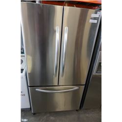 DACOR 36 INCH STAINLESS STEEL FRENCH DOOR REFRIDGERATOR WITH BOTTOM DRAWER FREEZER, TESTED AND WORKI