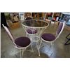 Image 1 : WHITE METAL GLASS TOP PATIO TABLE W/ 3 CHAIRS