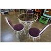 Image 4 : WHITE METAL GLASS TOP PATIO TABLE W/ 3 CHAIRS