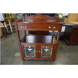 ANTIQUE LEADED GLASS 1 DRAWER HALL STAND