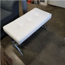 WHITE LEATHER AND CHROME BENCH