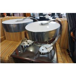 PAIR OF STAINLESS TABLE LAMPS W/ OUTLETS