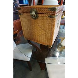 VINTAGE RATTAN TRUNK WICKER CHEST W/ BRASS EASTERN ACCENTS