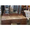 Image 3 : ANTIQUE WOOD DRESSER W/ MARBLE TOP AND FOLDING MIRRORS