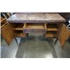 Image 4 : ANTIQUE WOOD DRESSER W/ MARBLE TOP AND FOLDING MIRRORS