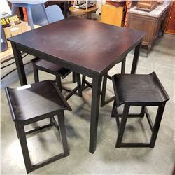 BLACK BAR HEIGHT TABLE AND 4 BENTWOOD BAR STOOLS