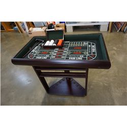 CRAPS BOARD, CHIPS, AND DUFFERIN POOL CUE STAND