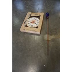DECORATIVE WALL CLOCK IN BOX AND GARDEN STAKE GLOBE