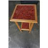 Image 2 : RED TILE TOP 2 TIER STAND AND GLASS TOP END TABLE