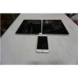 2 IPADS AND IPHONE UNTESTED/PARTS ONLY